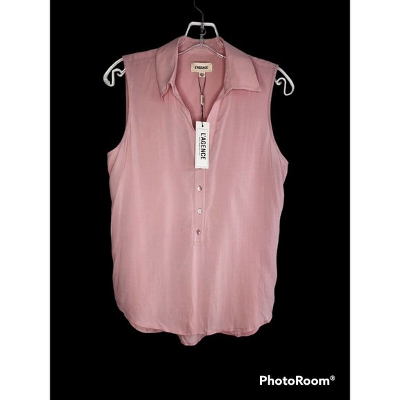 NEW L’AGENCE XS Sleeveless Henley Blouse Top Pale Mauve Lightweight - Picture 1 of 9